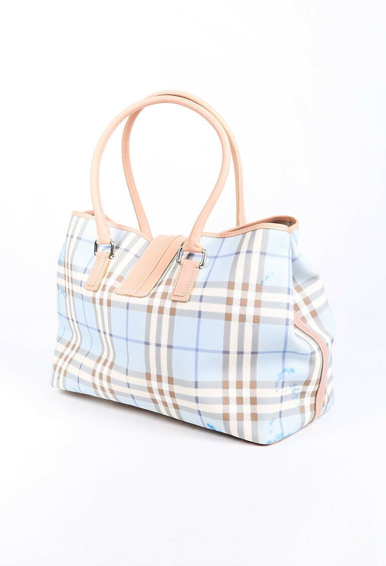 Burberry Tote Bag Blue Checked Leather