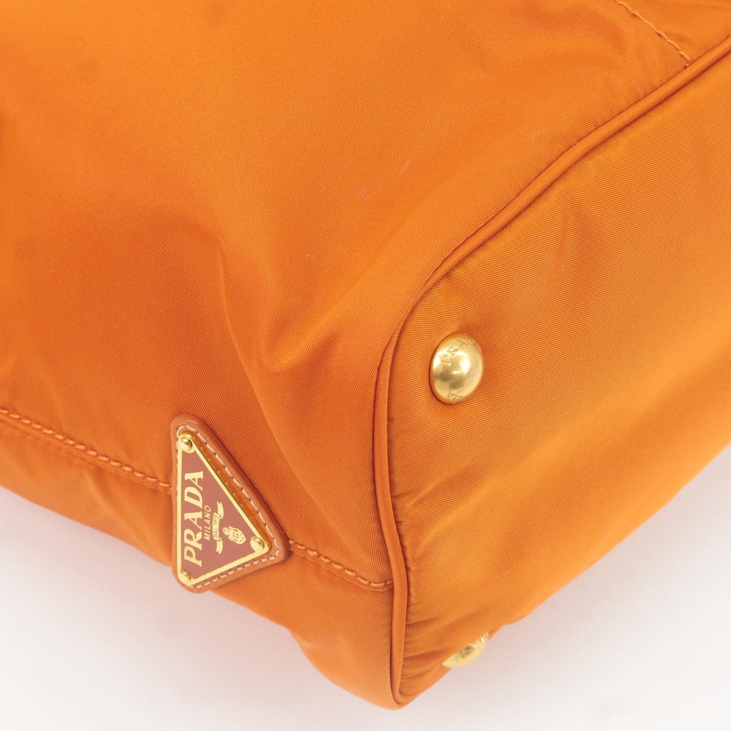 Prada Nylon Leather Tote Bag Shoulder Bag Orange BR4634