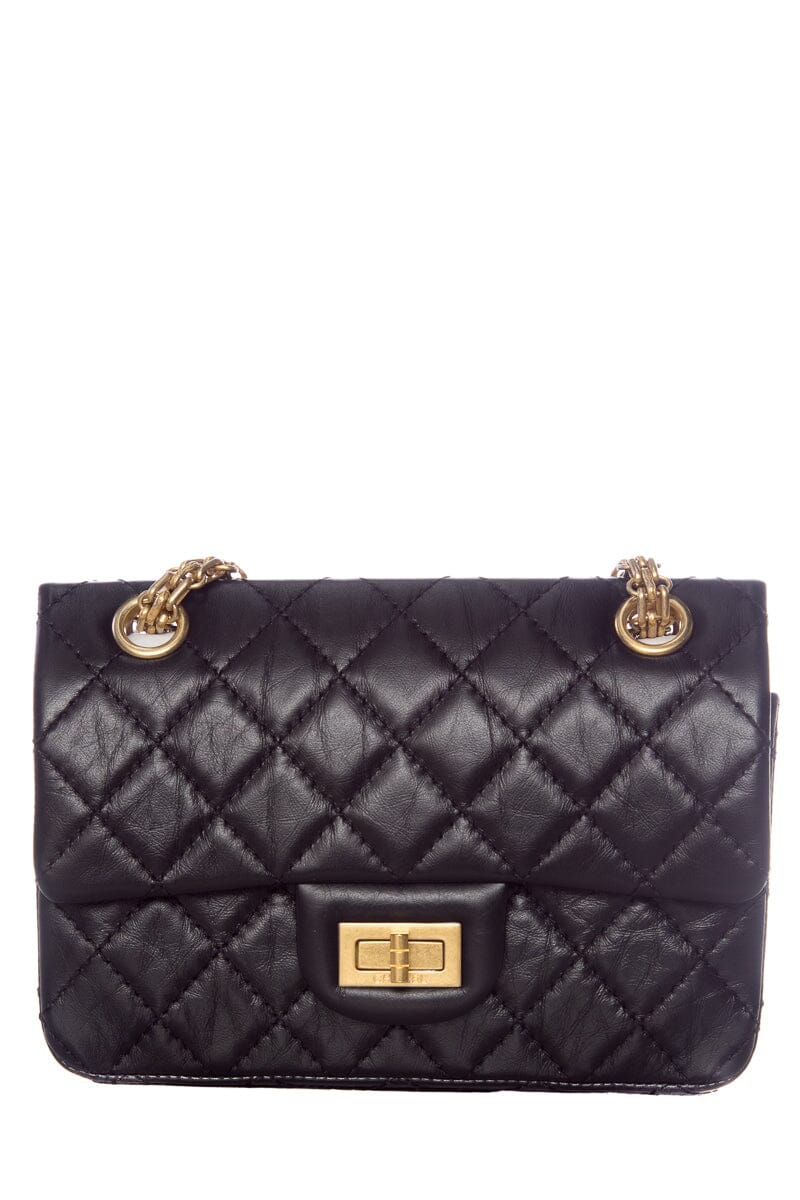 Chanel Black Quilted Soft Lamb Skin 2.55 Mini AGHW Handbag