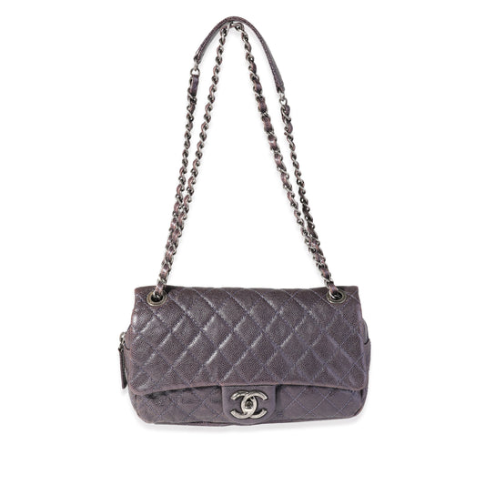 CHANEL Purple Quilted Caviar Easy Flap Bag