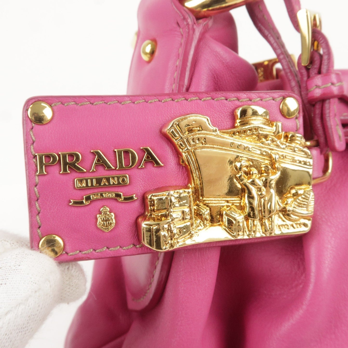 Prada Logo Leather Shoulder Bag Pink Gold BR3795