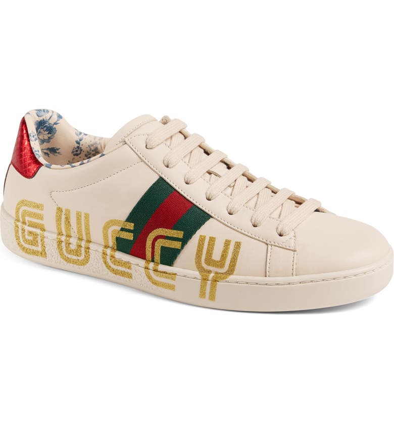 Gucci New Ace Guccy Logo Sneaker With Genuine Snakeskin Trim