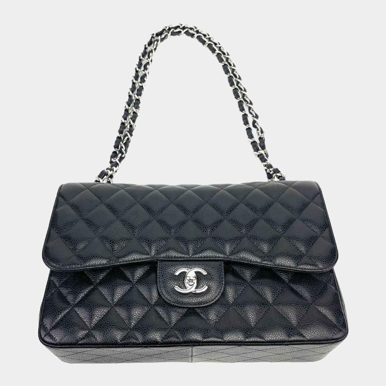 CHANEL Jumbo Double Flap Bag Black Caviar Leather