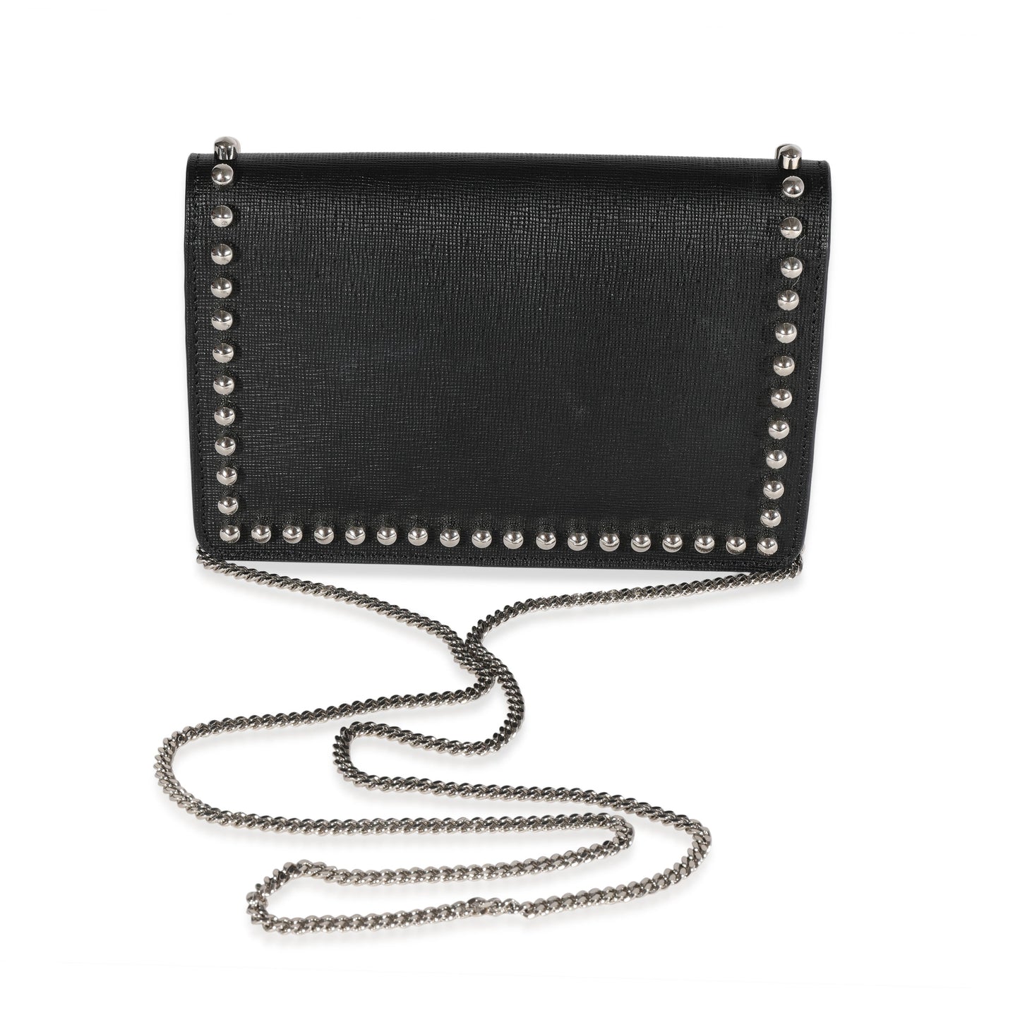 Fendi Black Vitello Elite & Mink Studded Karlito Chain Wallet