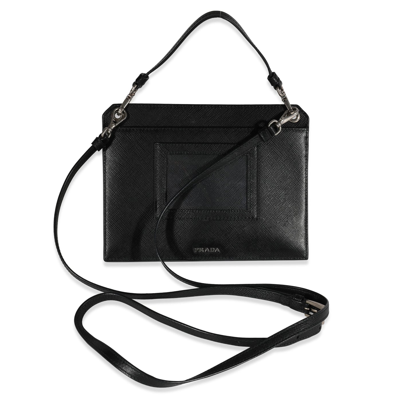 Prada Black Saffiano Leather Retro Logo Flat Crossbody