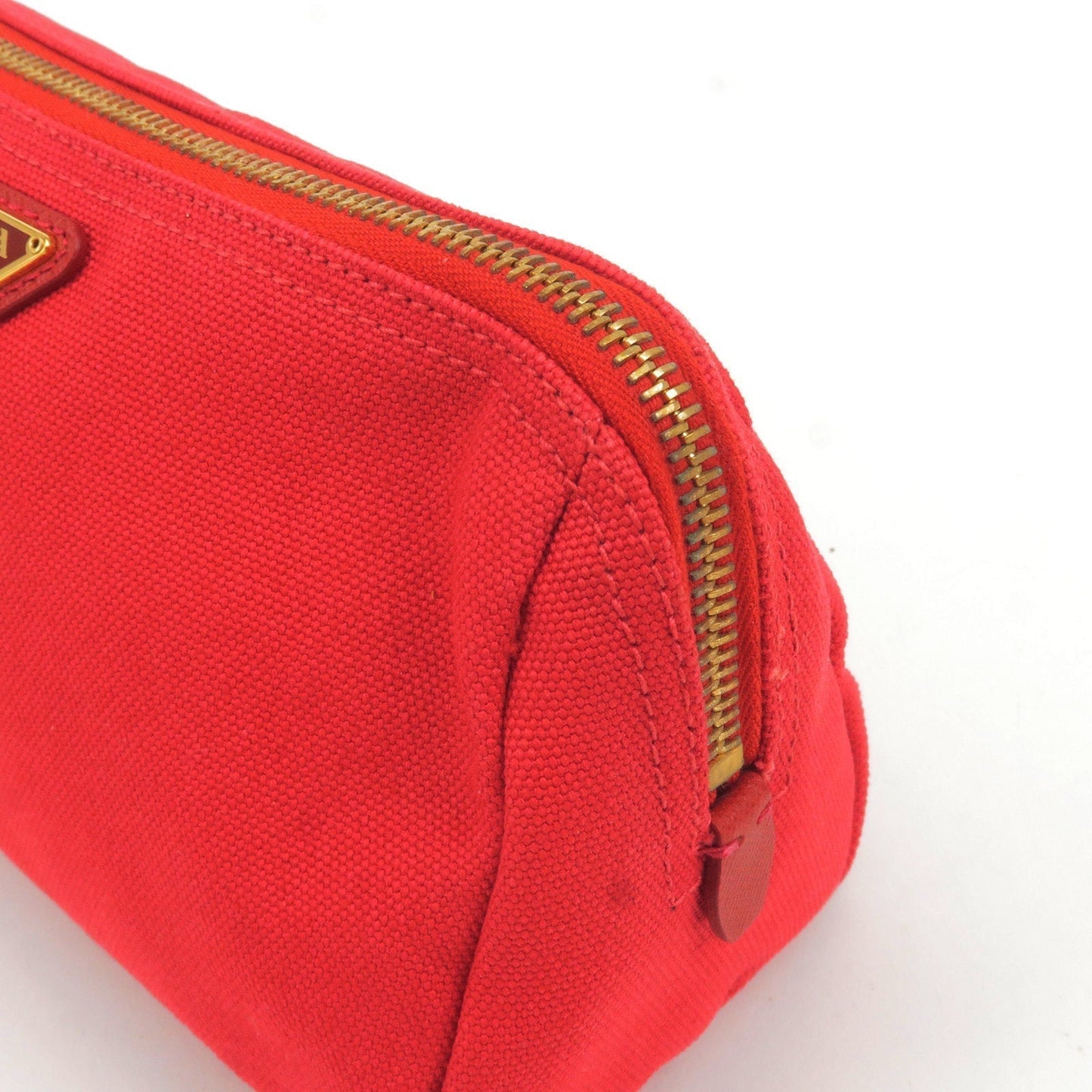 Prada Logo Canvas Pouch Clutch Bag Red Gold Hardware 1N0693