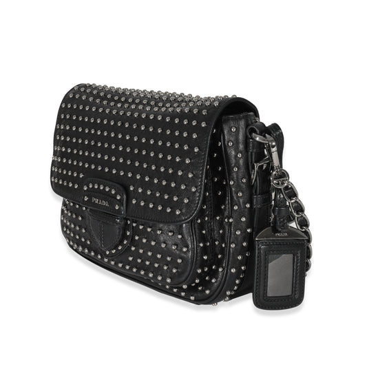 Prada Black Soft Calfskin Studded Flap Bag