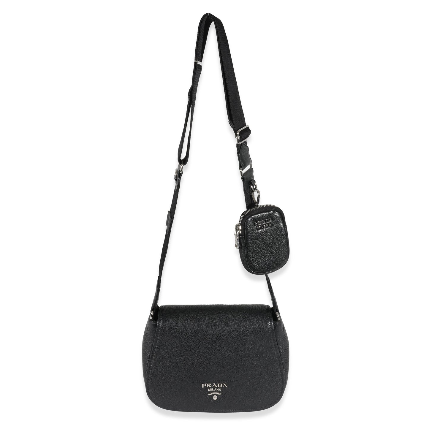 Prada Vitello Daino Flap Logo Crossbody Bag