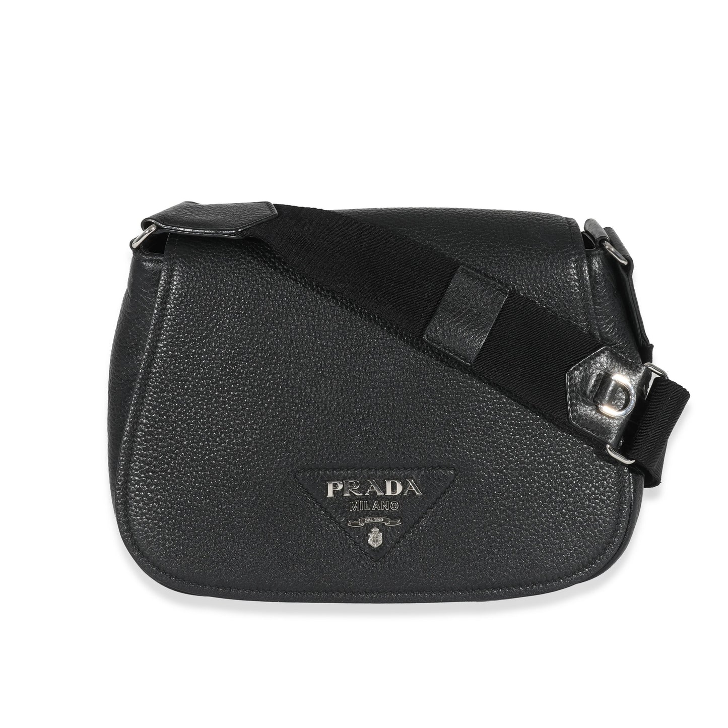 Prada Vitello Daino Flap Logo Crossbody Bag