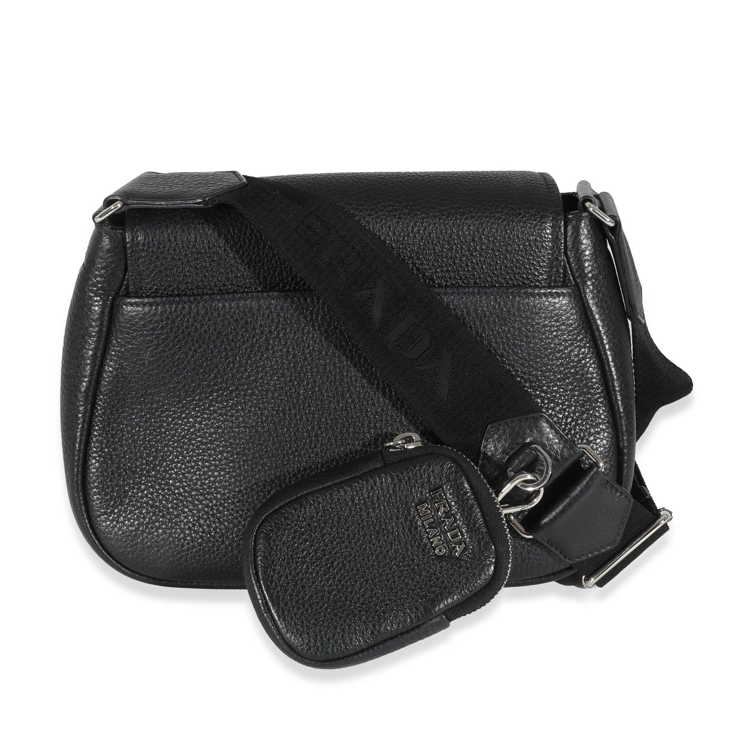 Prada Vitello Daino Flap Logo Crossbody Bag