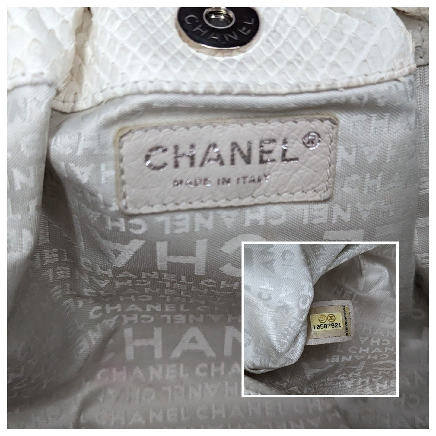 Chanel Vintage White Python CC Chain Hobo Bag