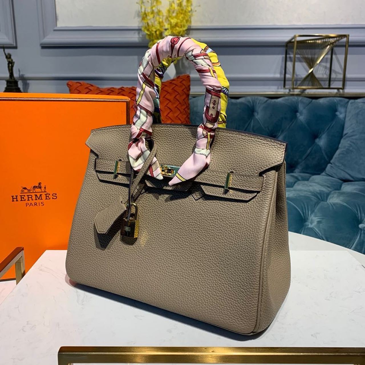 HM Birkin Light Grey Semi Handstitched With Gold Toned Hardware For Women 30cm/11.8in