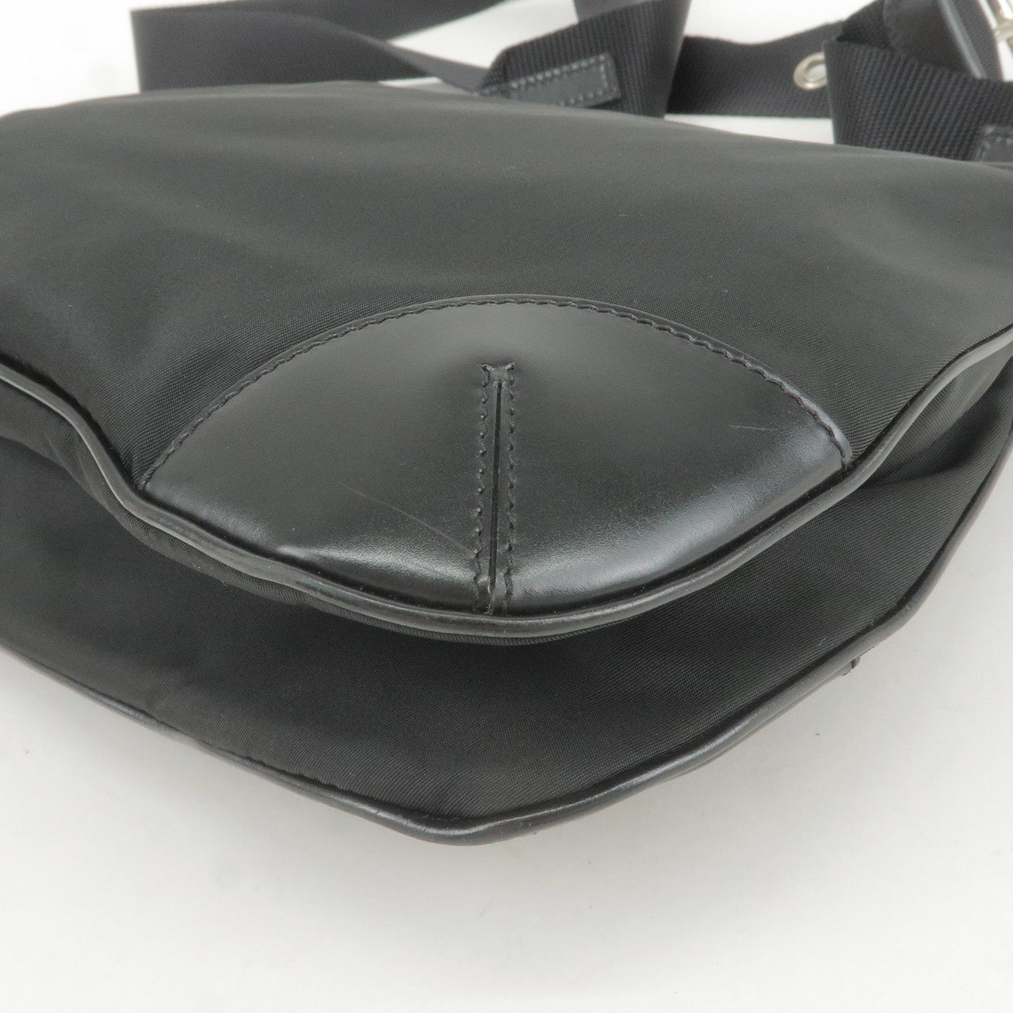 Prada Logo Nylon Leather Shoulder Bag NERO Black