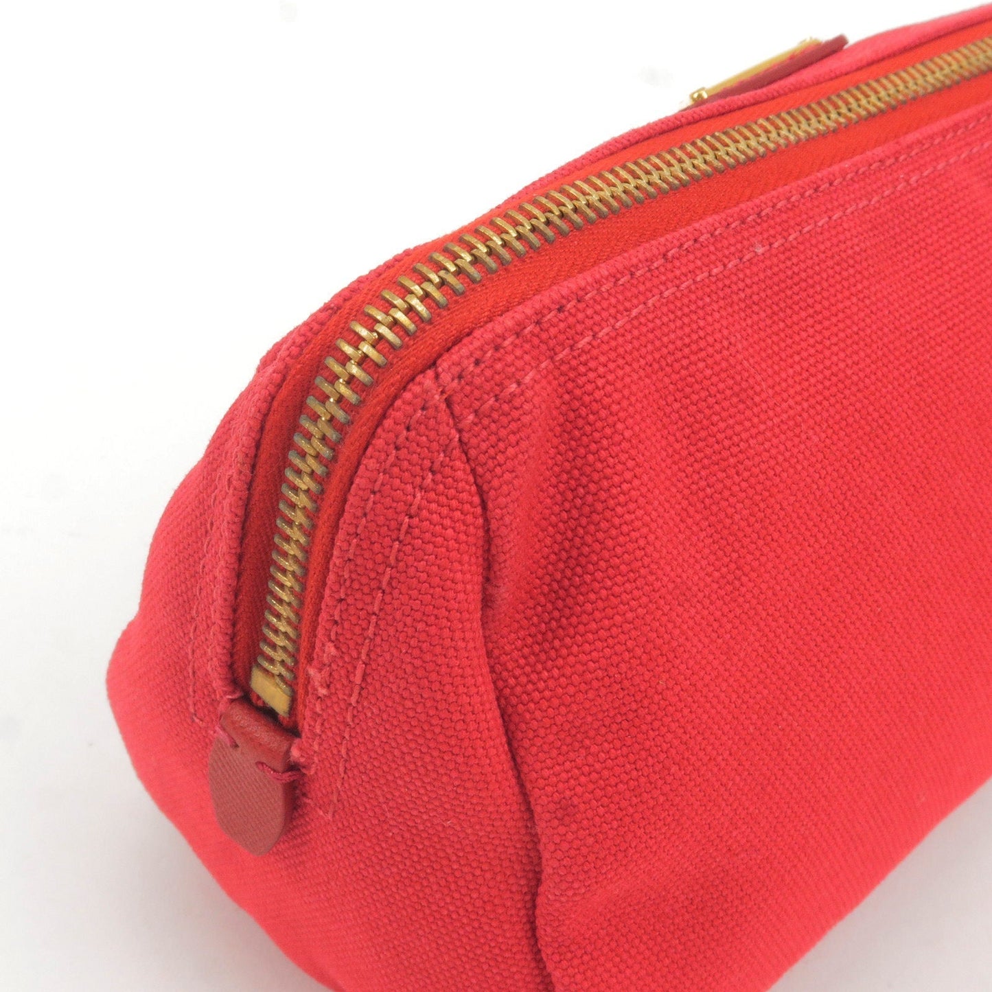 Prada Logo Canvas Pouch Clutch Bag Red Gold Hardware 1N0693