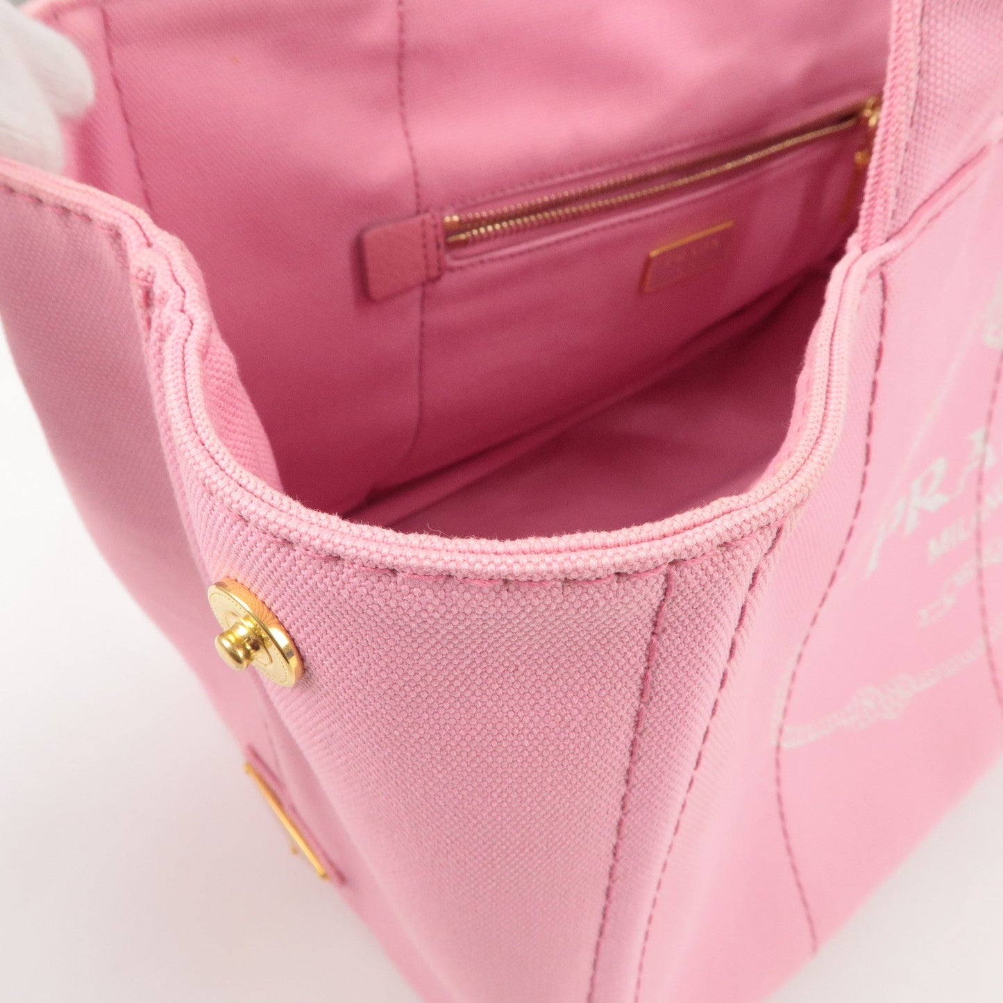 Prada Logo Canapa CanvasTote Bag Hand Bag Pink B1877B