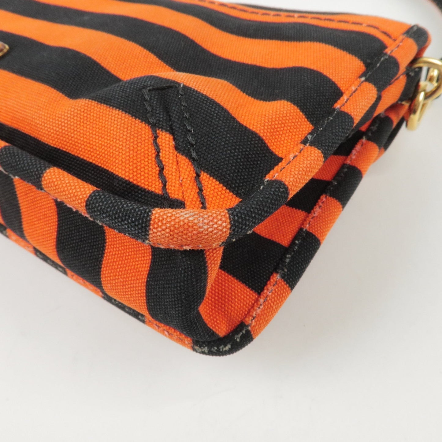 Prada Logo Canvas Leather Shoulder Bag Hand Bag Orange Black