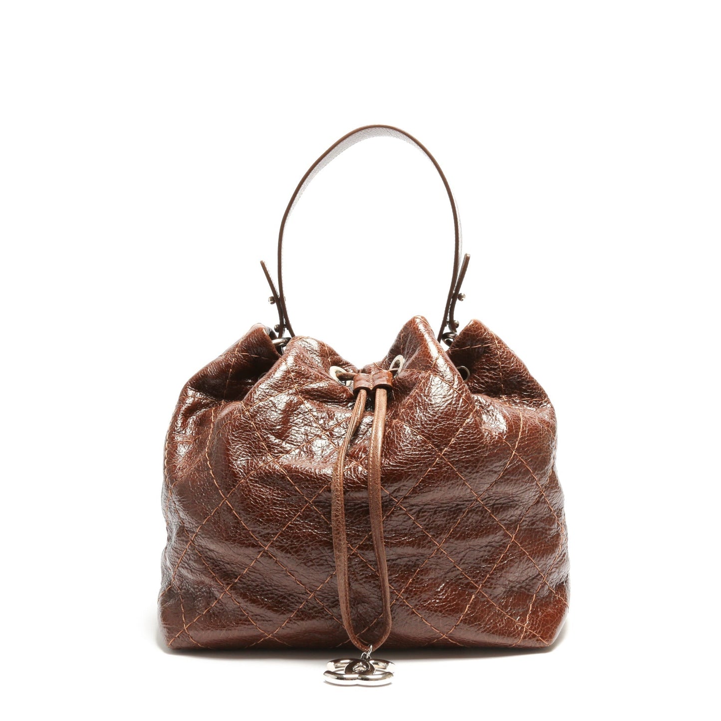 CHANEL Drawstring Tote Quilted Crinkled Calfskin