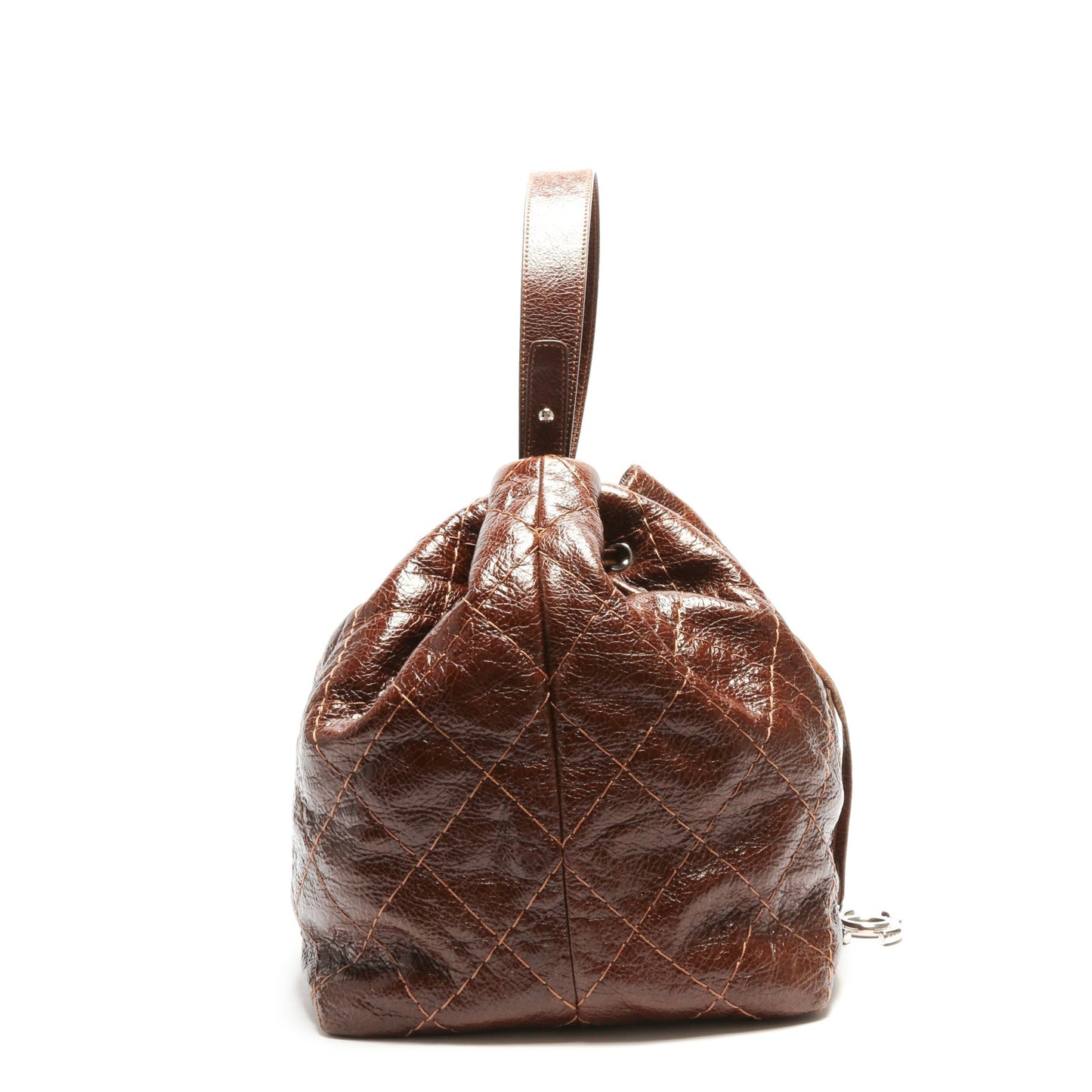 CHANEL Drawstring Tote Quilted Crinkled Calfskin