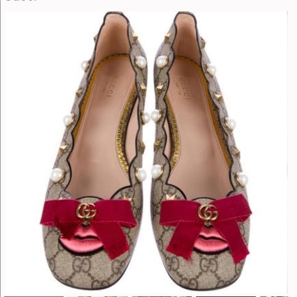 Gucci Monogram Lexi Supreme Pearl Flat Shoes