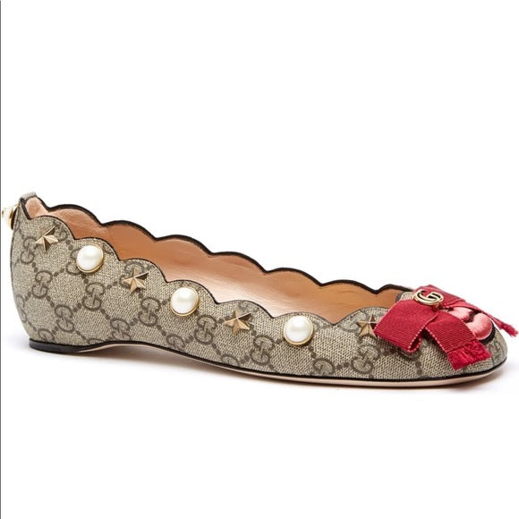 Gucci Monogram Lexi Supreme Pearl Flat Shoes