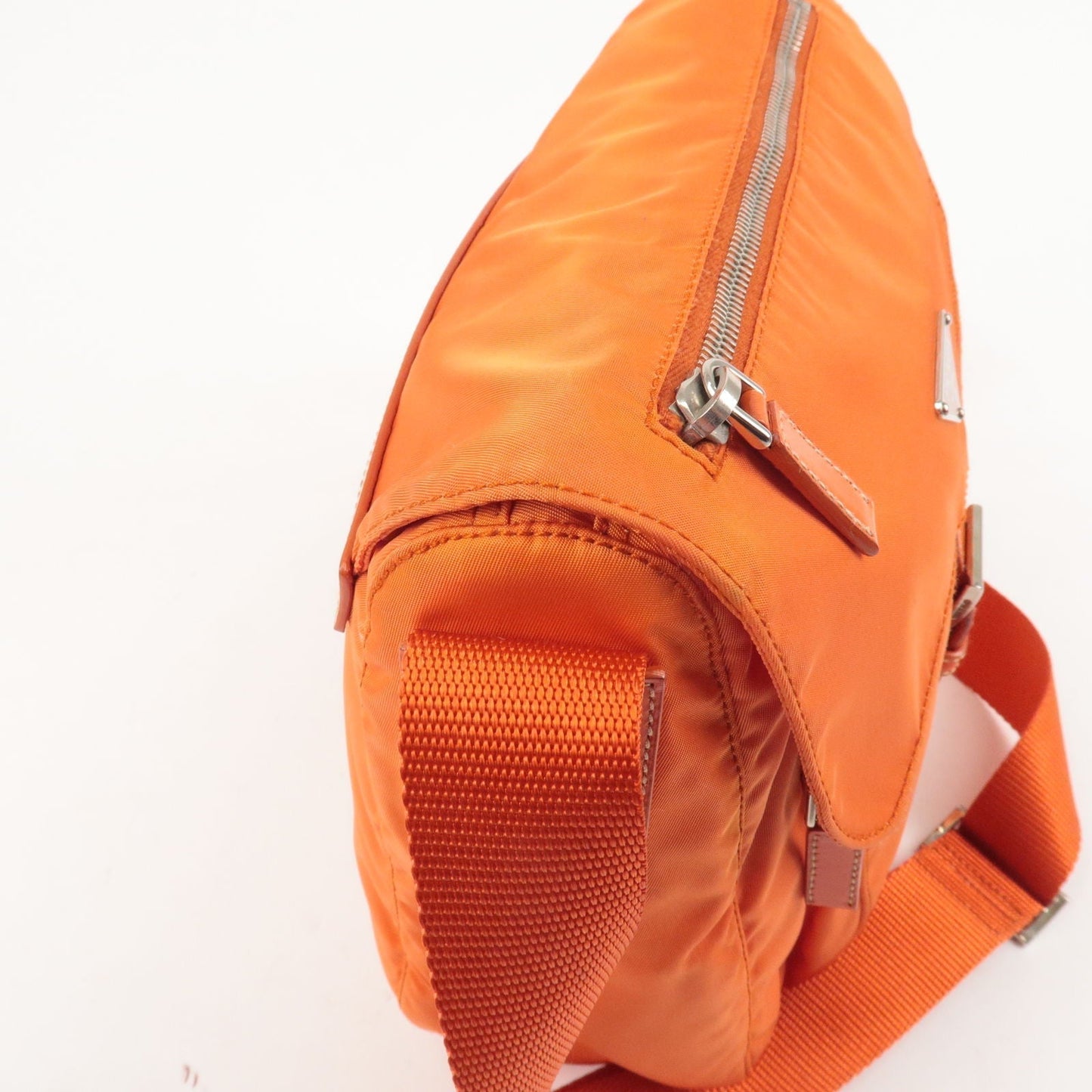 Prada Logo Nylon Leather Shoulder Bag Orange B8994