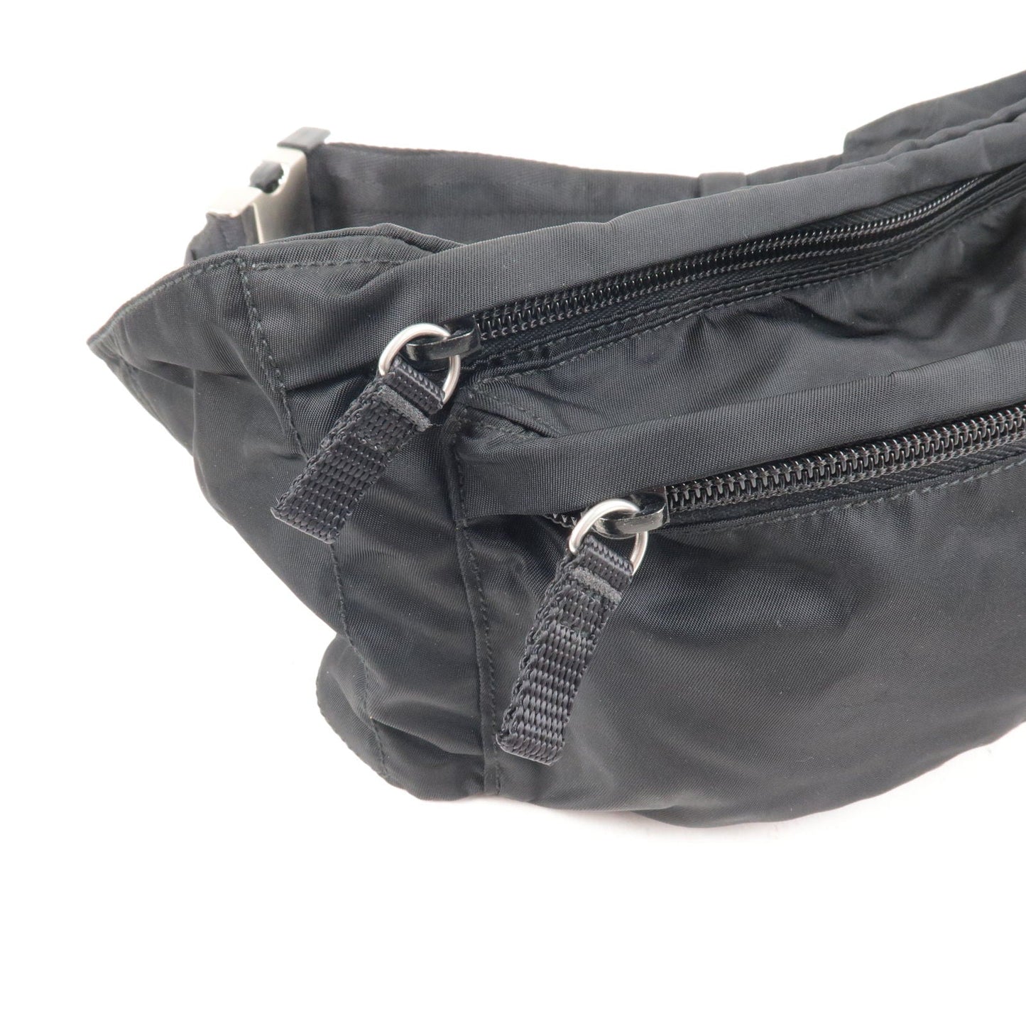 Prada Logo Nylon Leather Waist Bag Fanny Pack Black V132