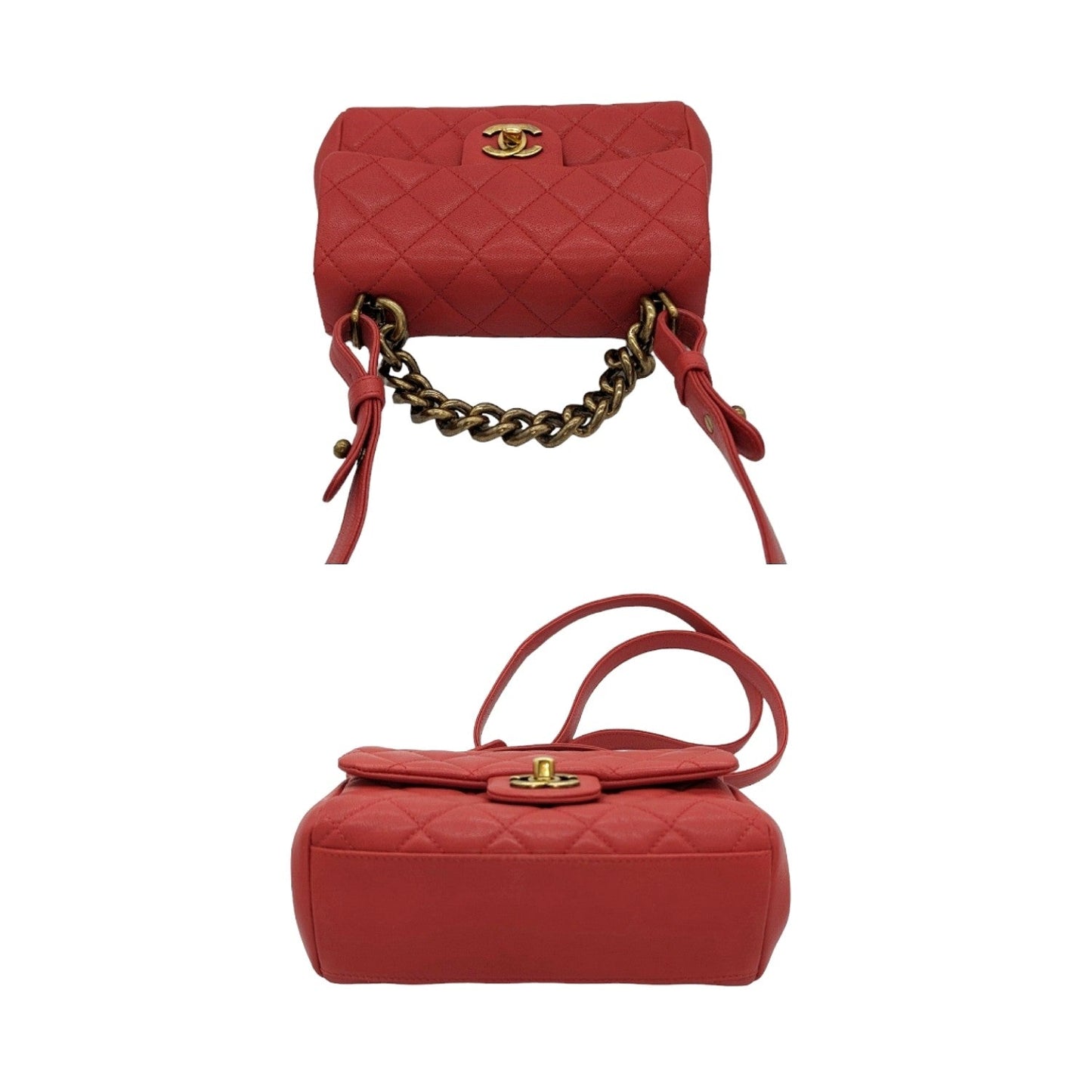 Chanel Shiny Sheepskin Quilted Mini Trapezio Flap Red