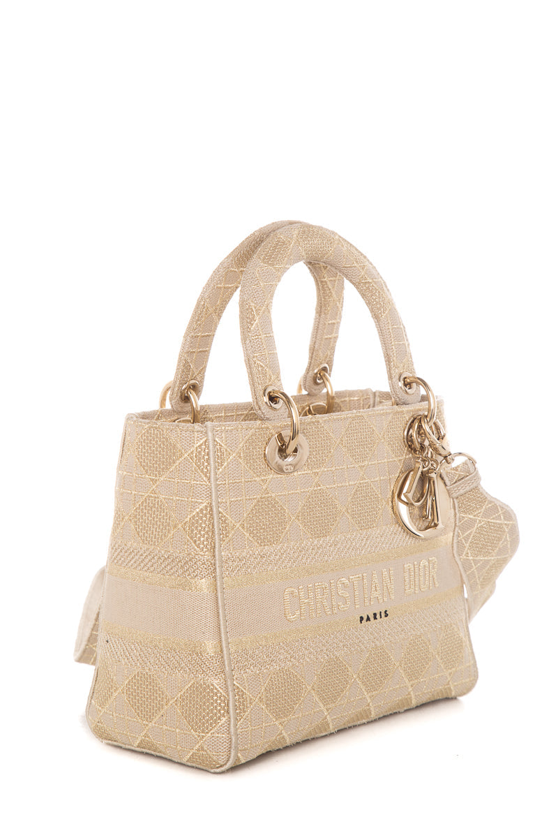 Christian Dior Tan & Gold Lady Dior Knit Handbag