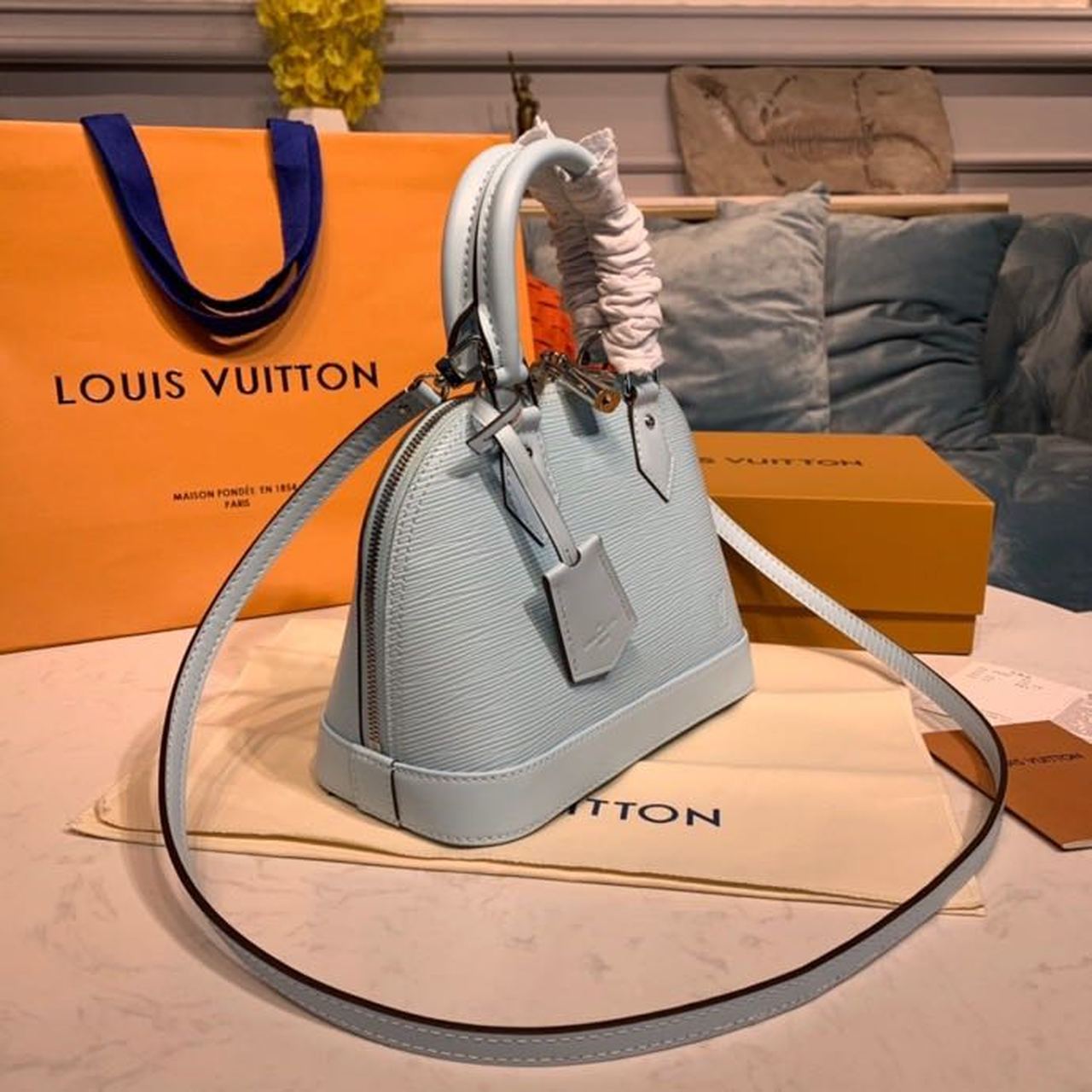 LV Alma BB Epi Seaside Blue For Women, Womenâ€™s Handbags, Shoulder And Crossbody Bags 9.2in/23.5cm LV M56206