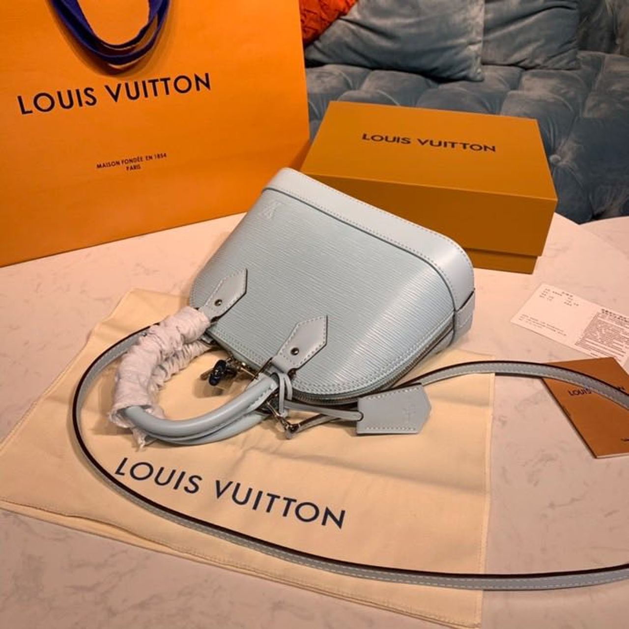 LV Alma BB Epi Seaside Blue For Women, Womenâ€™s Handbags, Shoulder And Crossbody Bags 9.2in/23.5cm LV M56206
