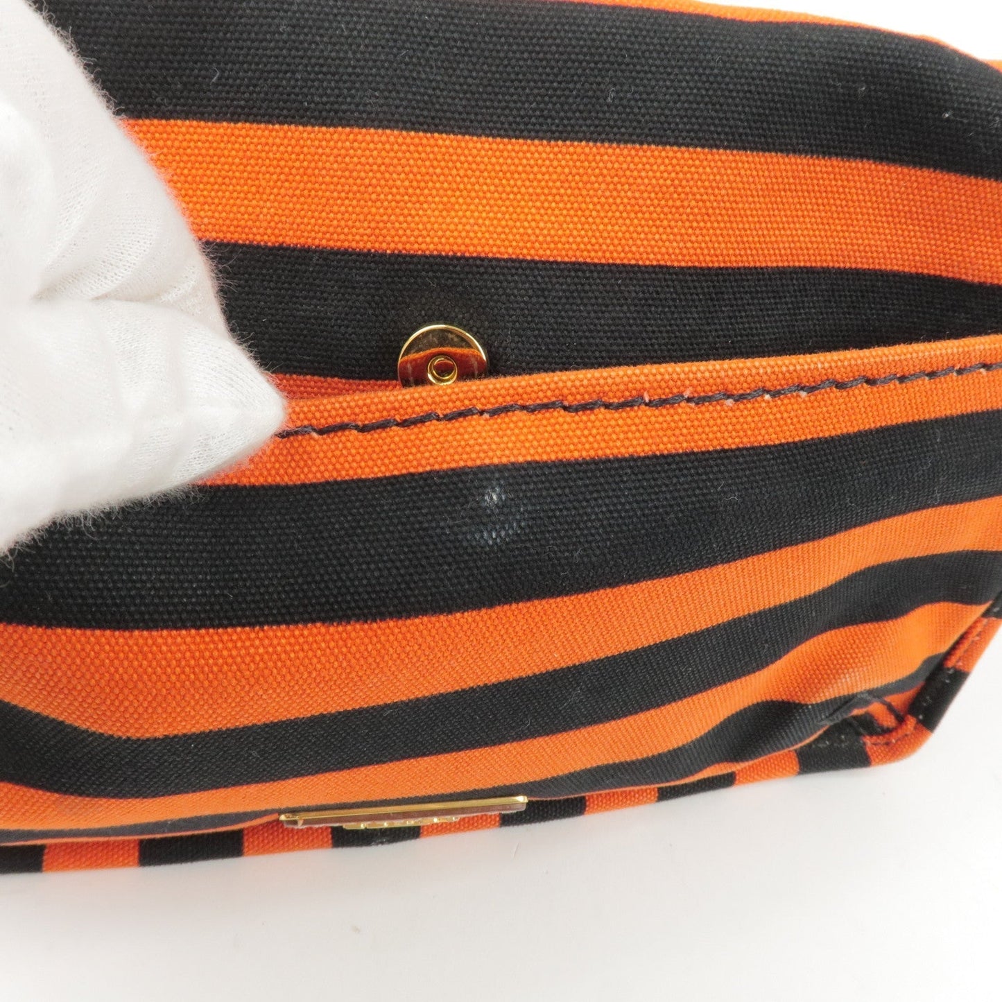 Prada Logo Canvas Leather Shoulder Bag Hand Bag Orange Black