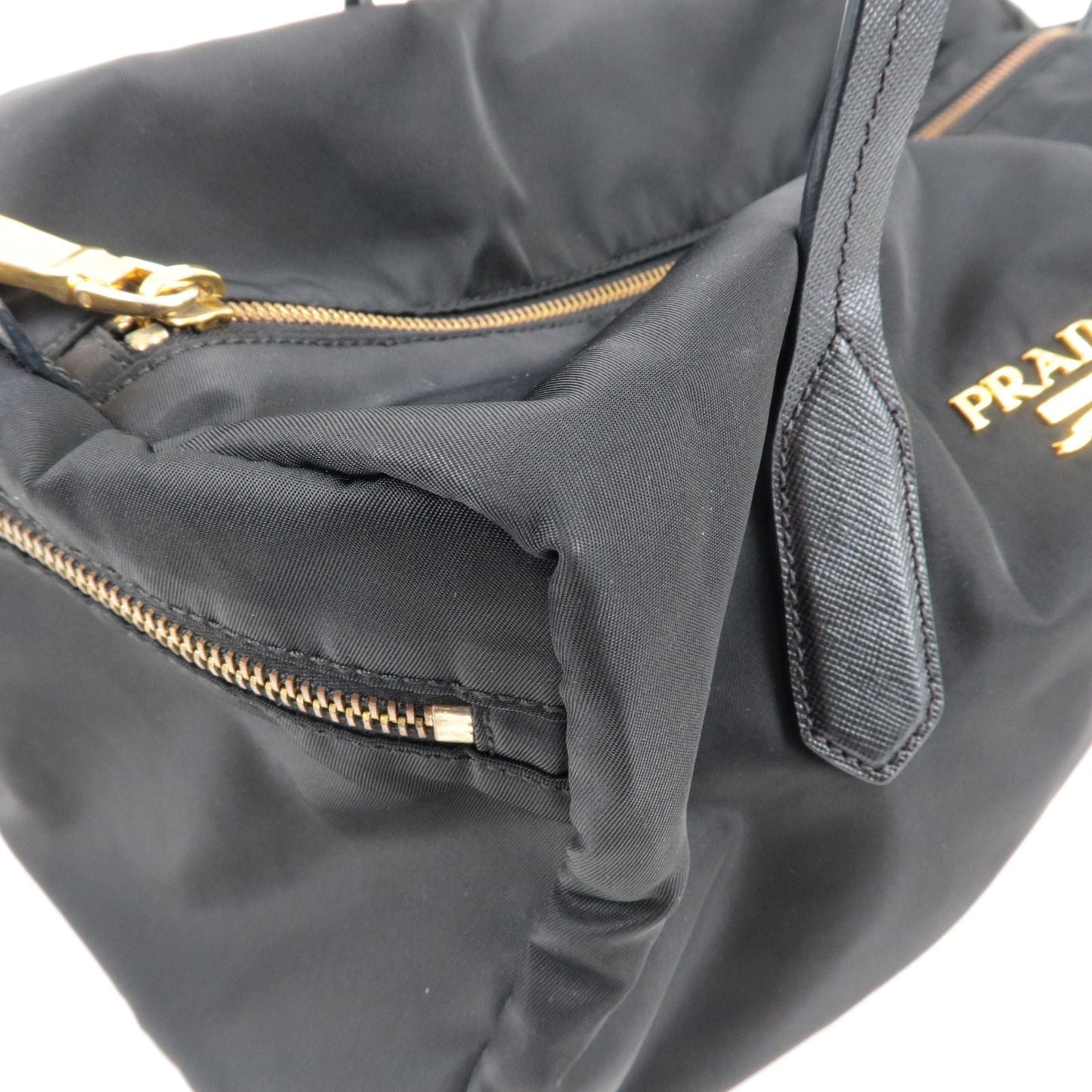 Prada Logo Nylon Leather Boston Bag Hand Bag Black BL0567