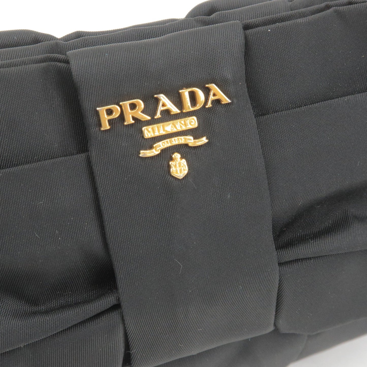 Prada Logo Nylon Leather Pouch Clutch Bag Wristlet Black 1N1422