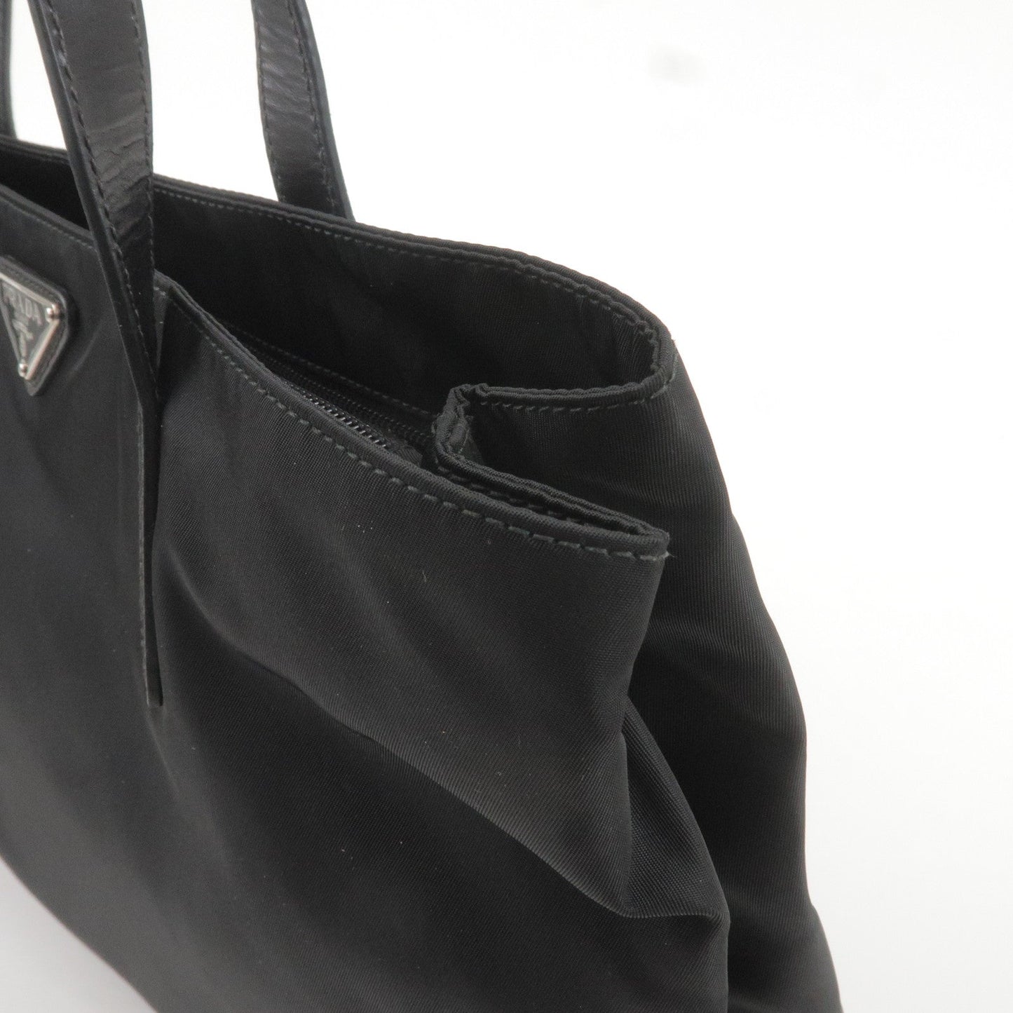 Prada Logo Nylon Leather Tote Bag Hand Bag Black