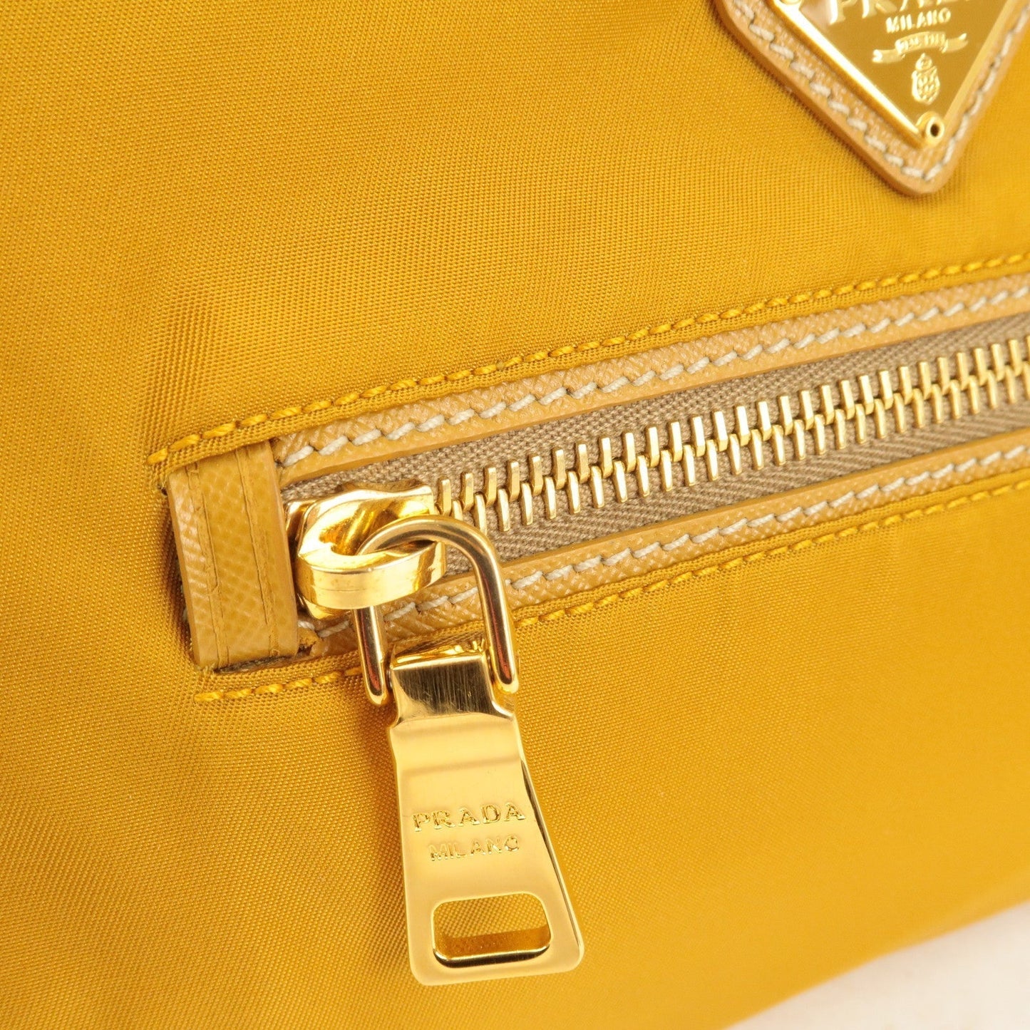 Prada Logo Nylon Leather Shoulder Bag Mustard Yellow BN1834