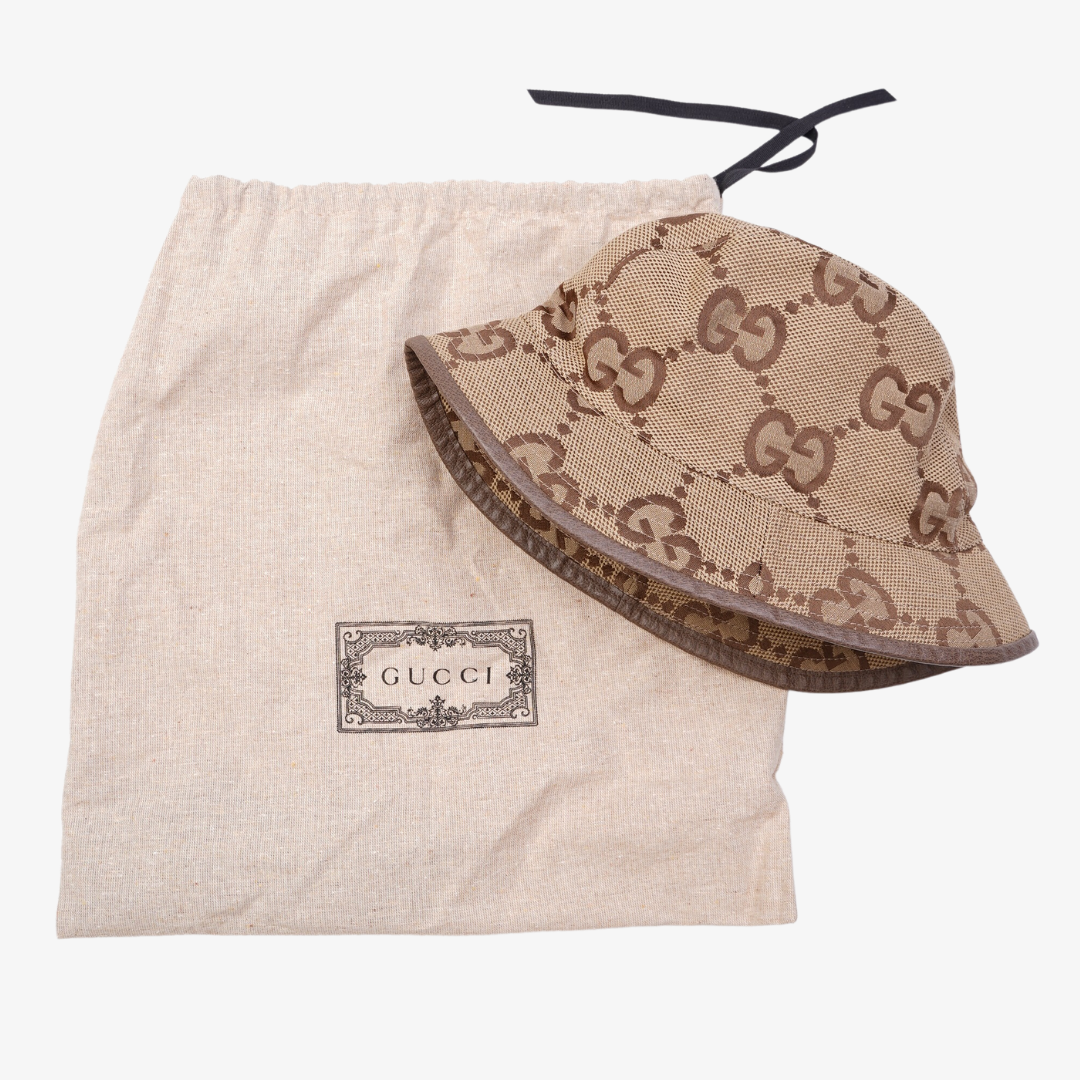 Gucci Womens GG Canvas Bucket Hat Camel