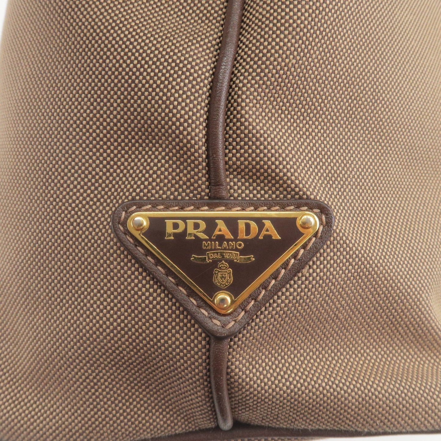 Prada Logo Jacquard Leather 2Way Tote Bag Beige Brown BR4253