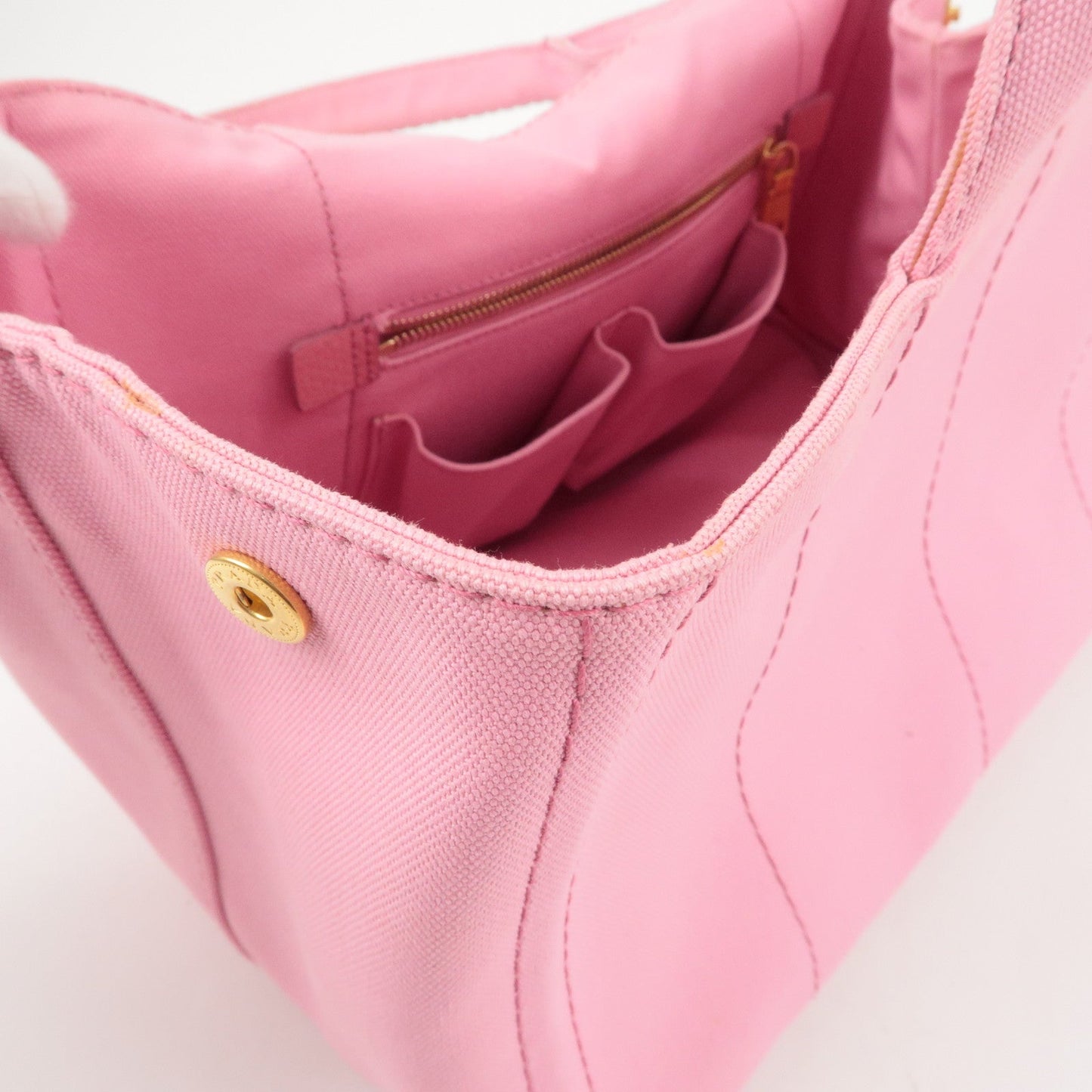 Prada Logo Canapa CanvasTote Bag Hand Bag Pink B1877B