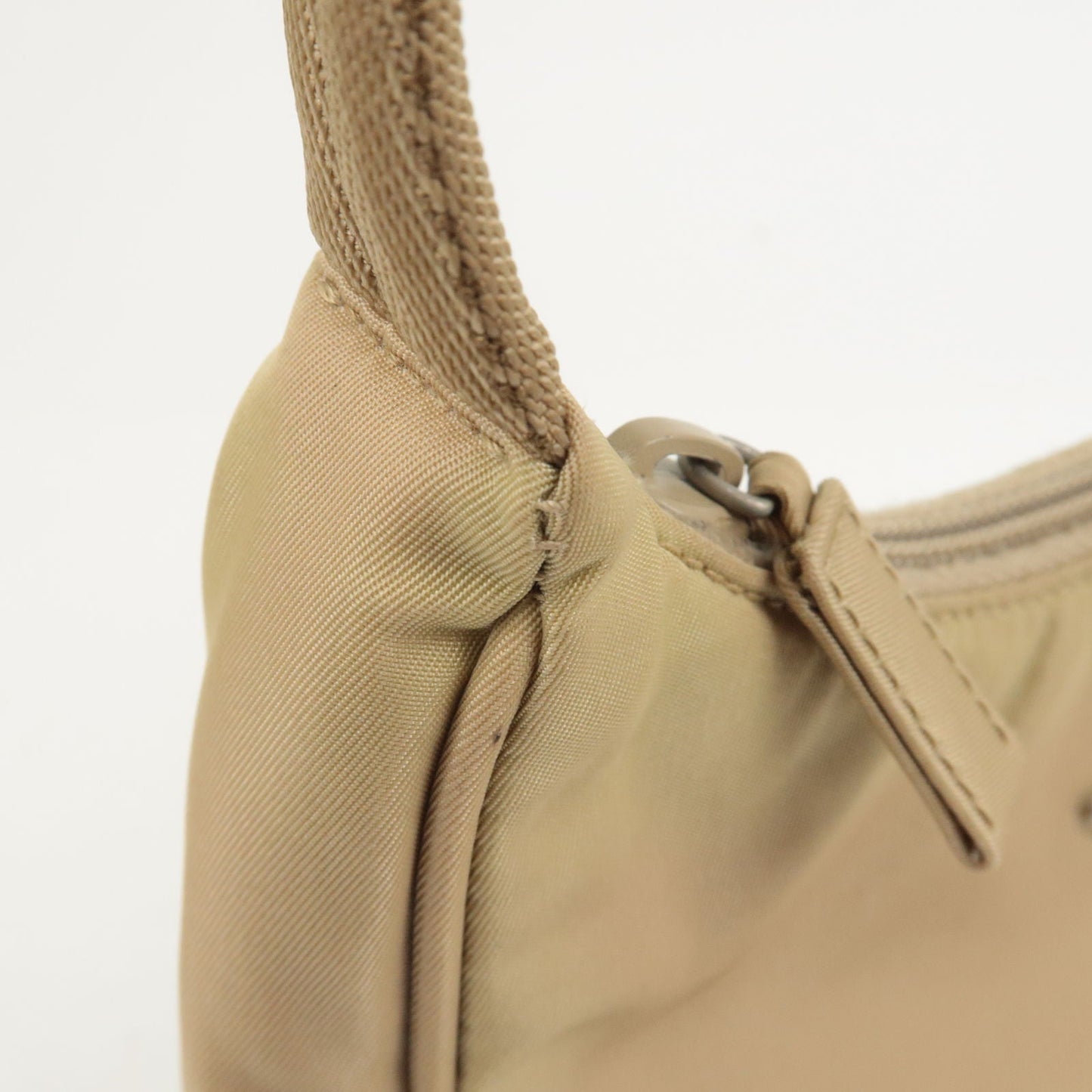 Prada Logo Nylon Hand Bag Pouch Beige