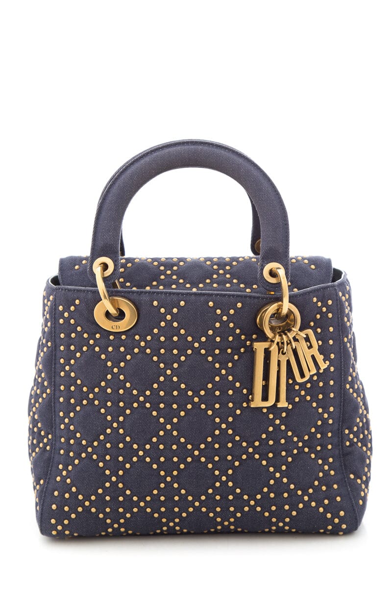 Dior Denim & Gold Stud Lady Dior Handbag