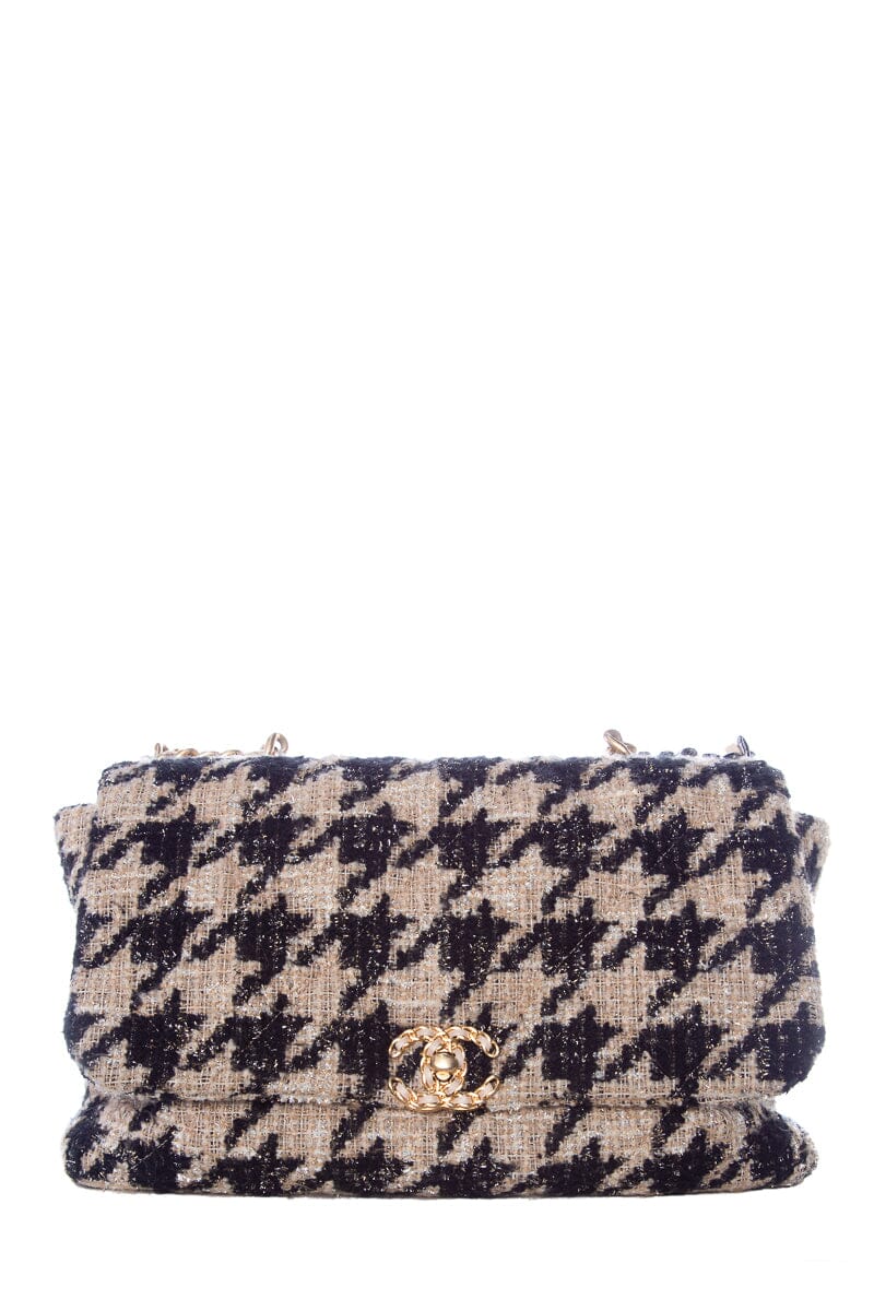 Chanel Tan and Black  Houndstooth Chanel 19 Two toned hardware Handbag