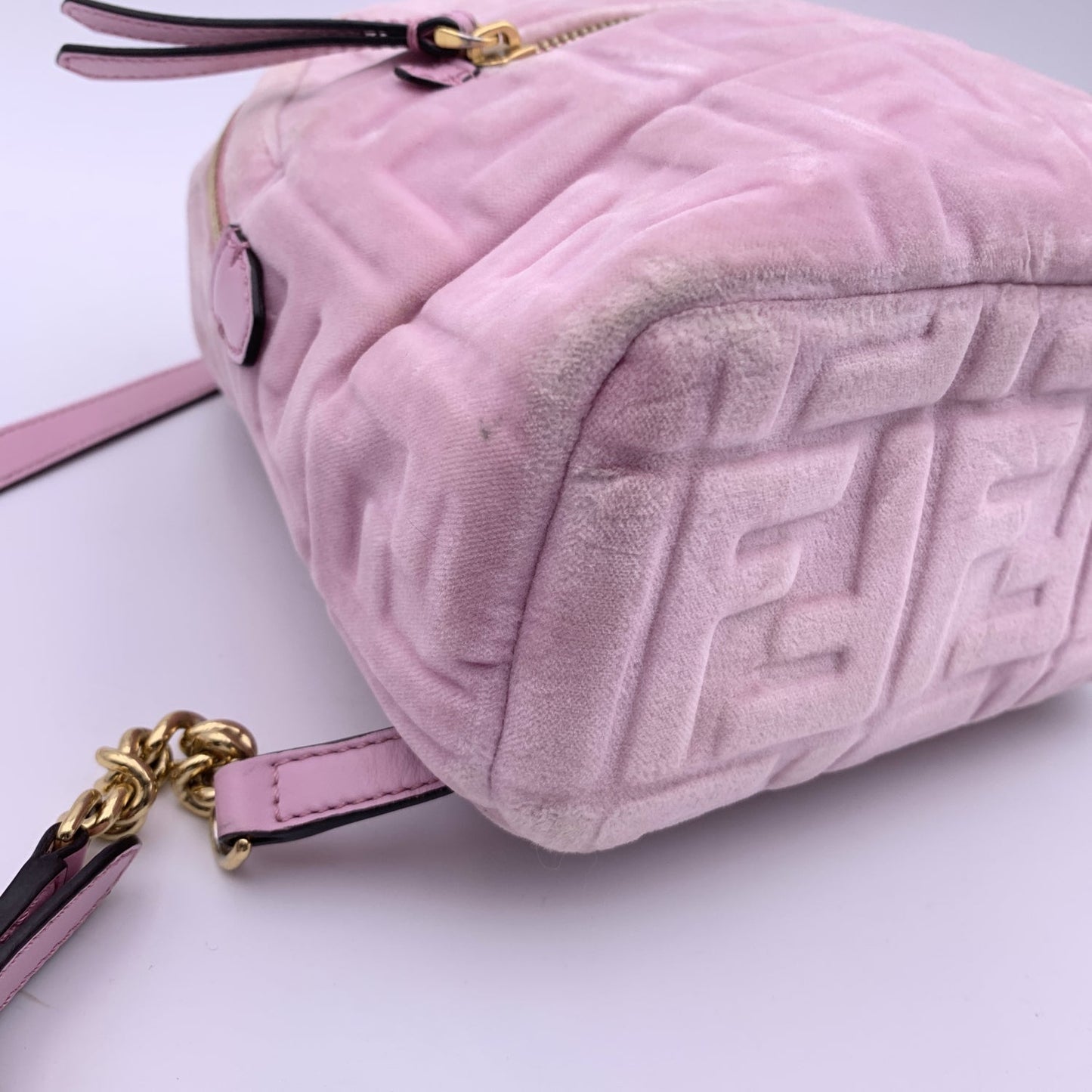 FENDI Baby Pink Velvet Ff Embossed Mini Backpack Shoulder Bag