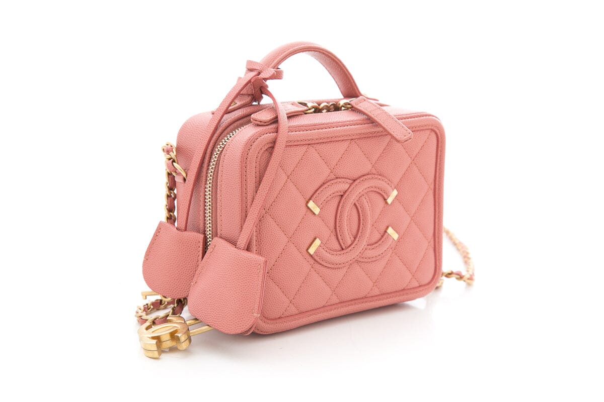 Chanel Vanity Case 2way Calfskin Leather Pink Shoulder Handbag