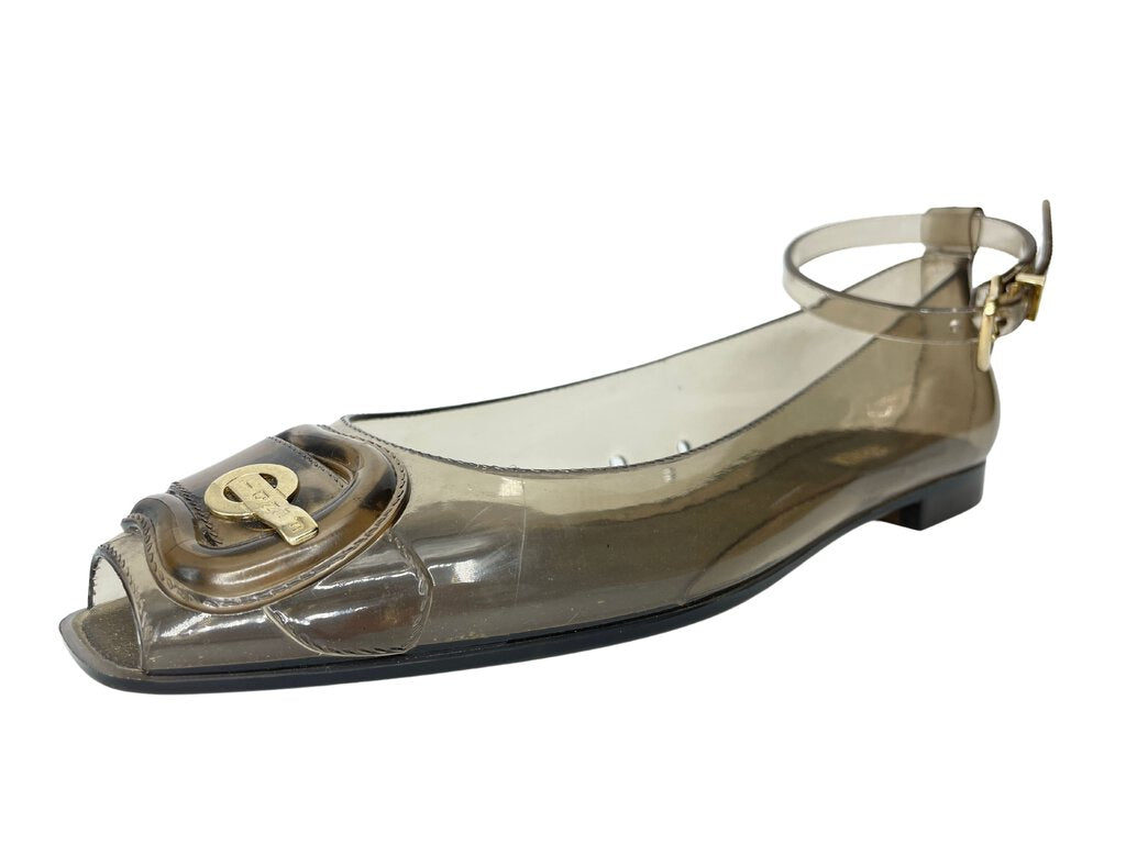 Fendi Peep Toe Jelly Ballet Flats |US7|IT37|