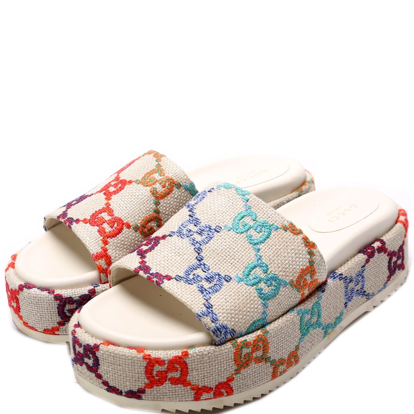 Gucci Psychedelic Linen Platform Slides Size 38