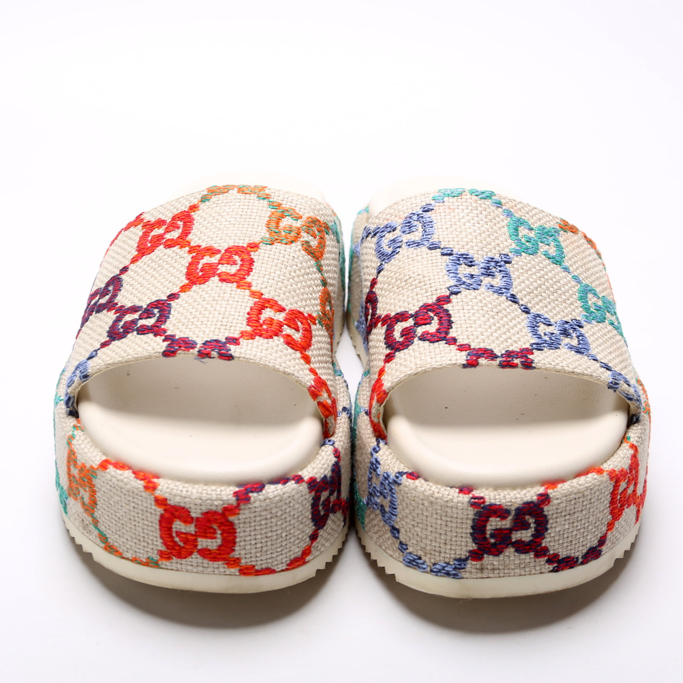 Gucci Psychedelic Linen Platform Slides Size 38