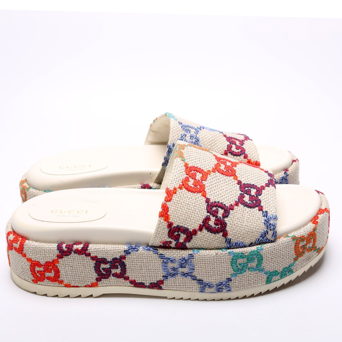 Gucci Psychedelic Linen Platform Slides Size 38