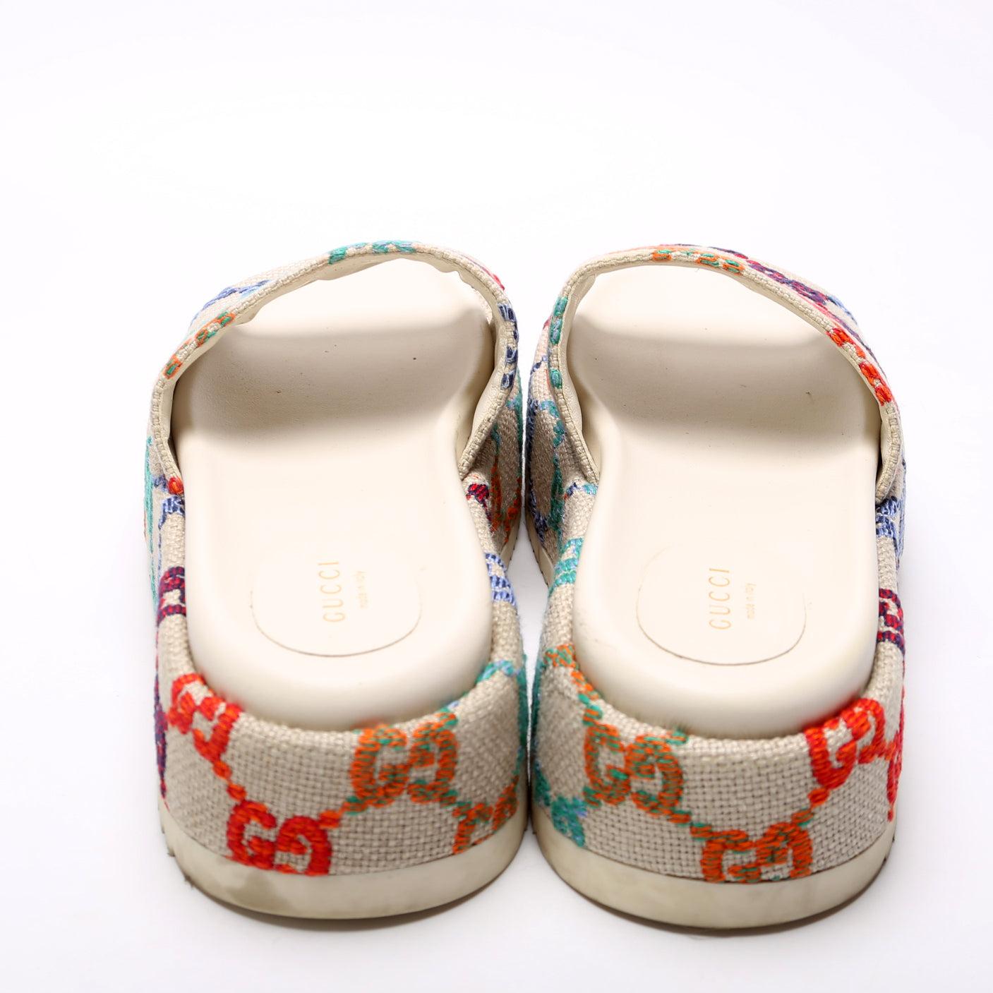 Gucci Psychedelic Linen Platform Slides Size 38