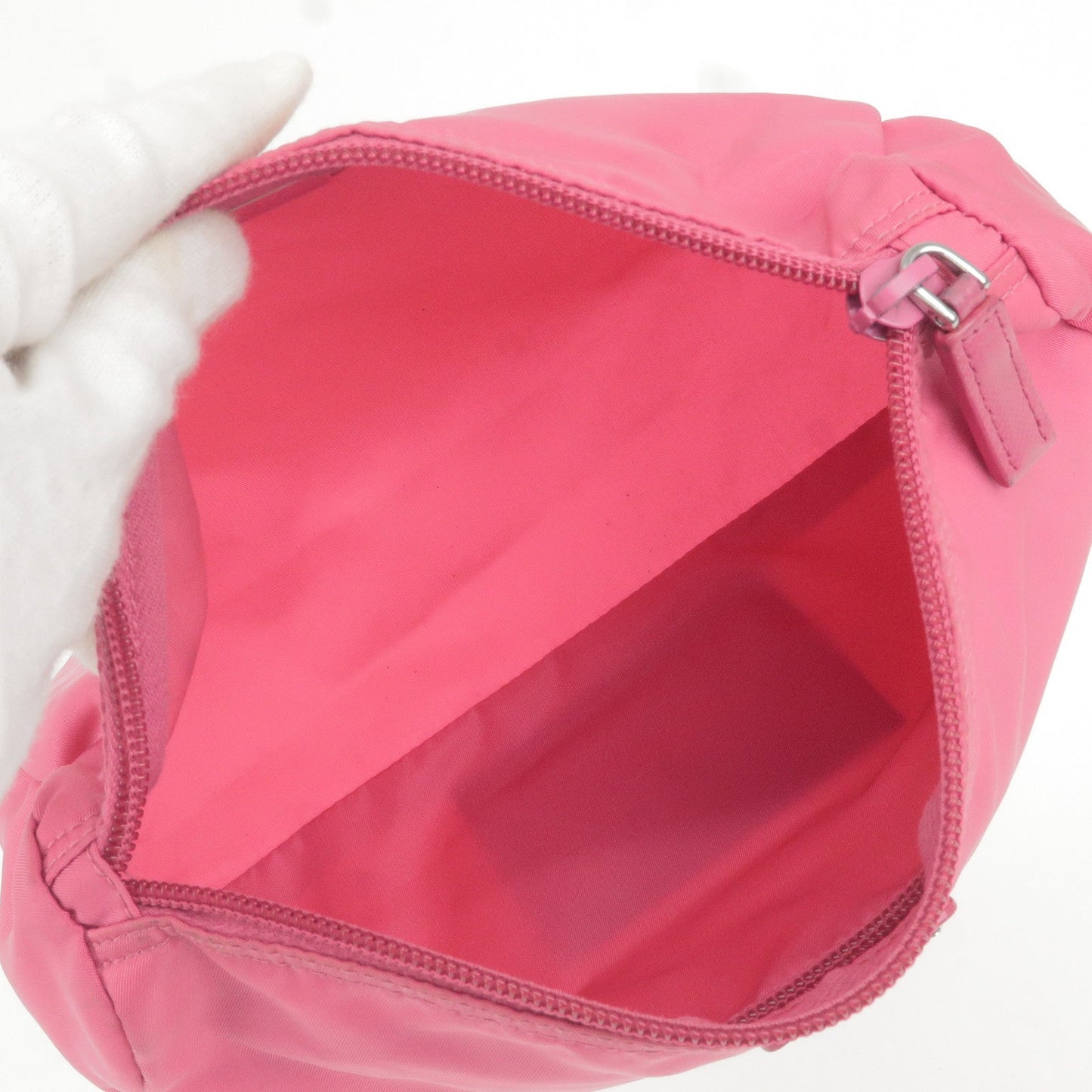 Prada Nylon Leather Cosmetic Pouch Clutch Bag Pink 1N0012