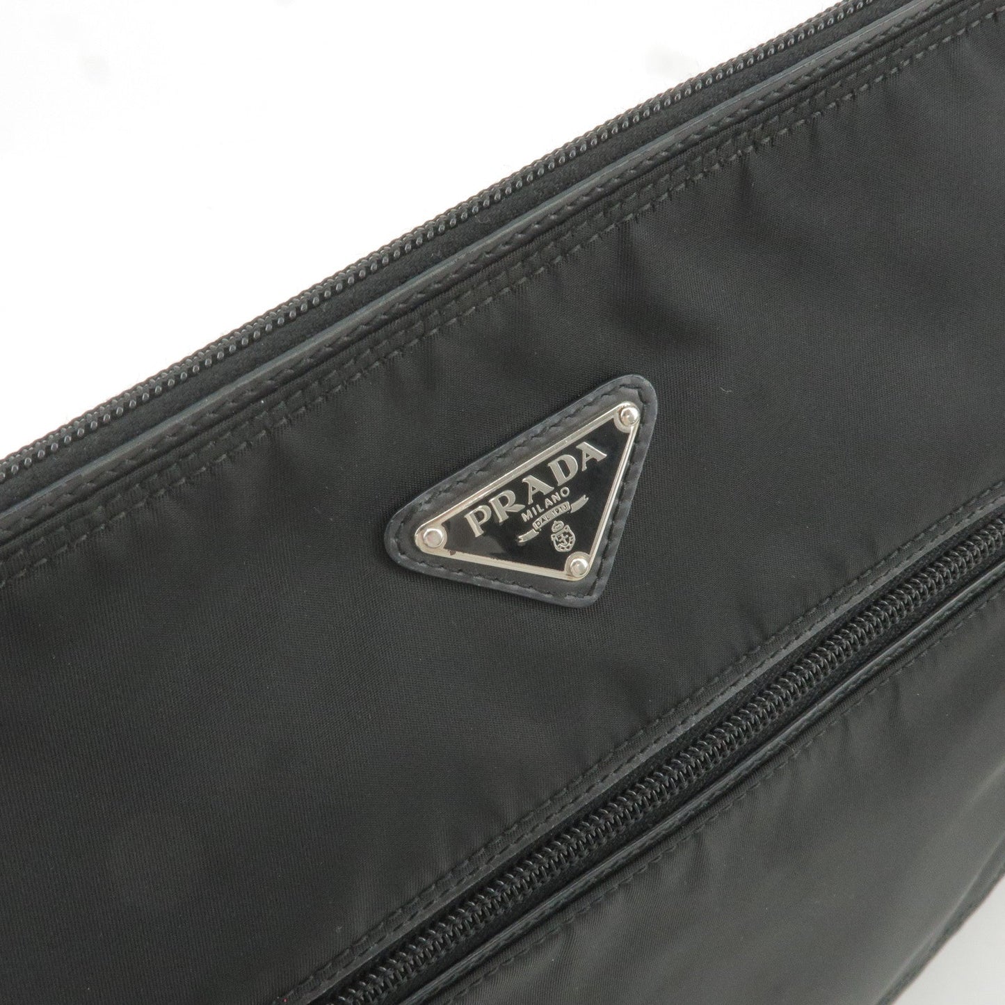 Prada Logo Nylon Leather Shoulder Bag Black Detachable Strap